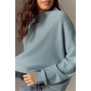 New Anthropologie The Alani Cashmere Mock-Neck Rollneck Sweater Blue XXS